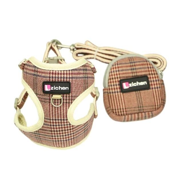 Zichen Pet Dog Harness Leash Snack bag Adjust Fiber Cotton Cloth Nickel Buckle Dog Harness Vest Double Reinforcement 4 Color
