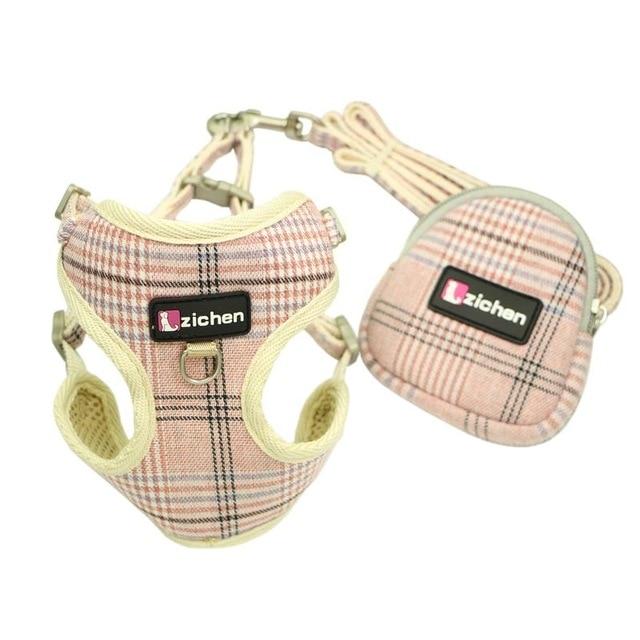 Zichen Pet Dog Harness Leash Snack bag Adjust Fiber Cotton Cloth Nickel Buckle Dog Harness Vest Double Reinforcement 4 Color