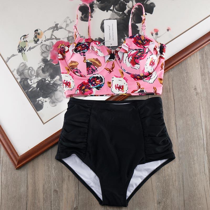 Melphieer High Waist Bikini Set 2019 Biquini Plus Size Swimwear Women 3XL Print Swimsuit Bandage Bathing Swimming Suit Bikinis
