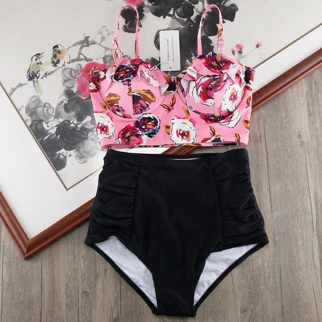 Melphieer High Waist Bikini Set 2019 Biquini Plus Size Swimwear Women 3XL Print Swimsuit Bandage Bathing Swimming Suit Bikinis