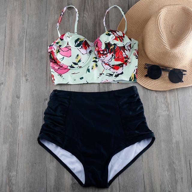 Melphieer High Waist Bikini Set 2019 Biquini Plus Size Swimwear Women 3XL Print Swimsuit Bandage Bathing Swimming Suit Bikinis