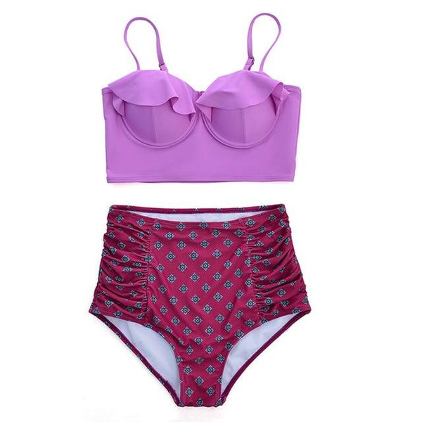 Melphieer High Waist Bikini Set 2019 Biquini Plus Size Swimwear Women 3XL Print Swimsuit Bandage Bathing Swimming Suit Bikinis