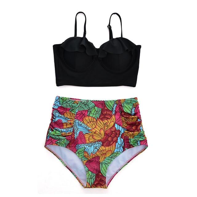 Melphieer High Waist Bikini Set 2019 Biquini Plus Size Swimwear Women 3XL Print Swimsuit Bandage Bathing Swimming Suit Bikinis