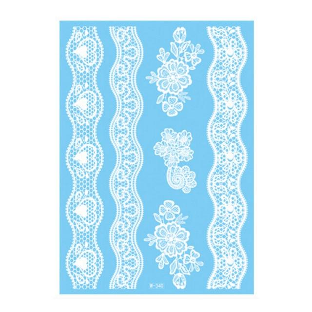 1Piece 14.8*20.8cm Indian Arabic Designs Lace Flash Tribal White Tattoo Paste Fake Tatoo Sticker Girls On Body Hand Choker