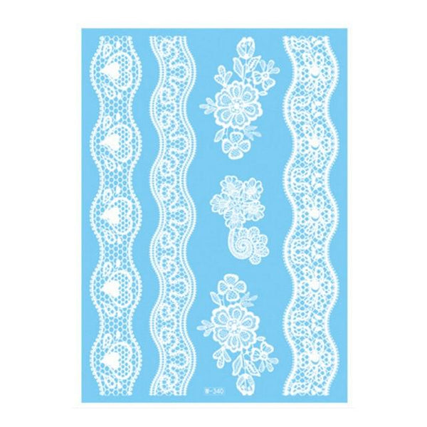 1Piece 14.8*20.8cm Indian Arabic Designs Lace Flash Tribal White Tattoo Paste Fake Tatoo Sticker Girls On Body Hand Choker