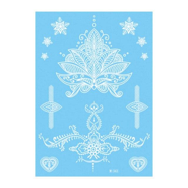 1Piece 14.8*20.8cm Indian Arabic Designs Lace Flash Tribal White Tattoo Paste Fake Tatoo Sticker Girls On Body Hand Choker