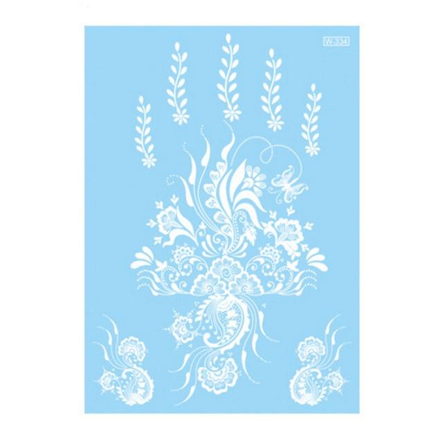 1Piece 14.8*20.8cm Indian Arabic Designs Lace Flash Tribal White Tattoo Paste Fake Tatoo Sticker Girls On Body Hand Choker