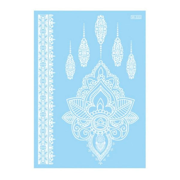 1Piece 14.8*20.8cm Indian Arabic Designs Lace Flash Tribal White Tattoo Paste Fake Tatoo Sticker Girls On Body Hand Choker