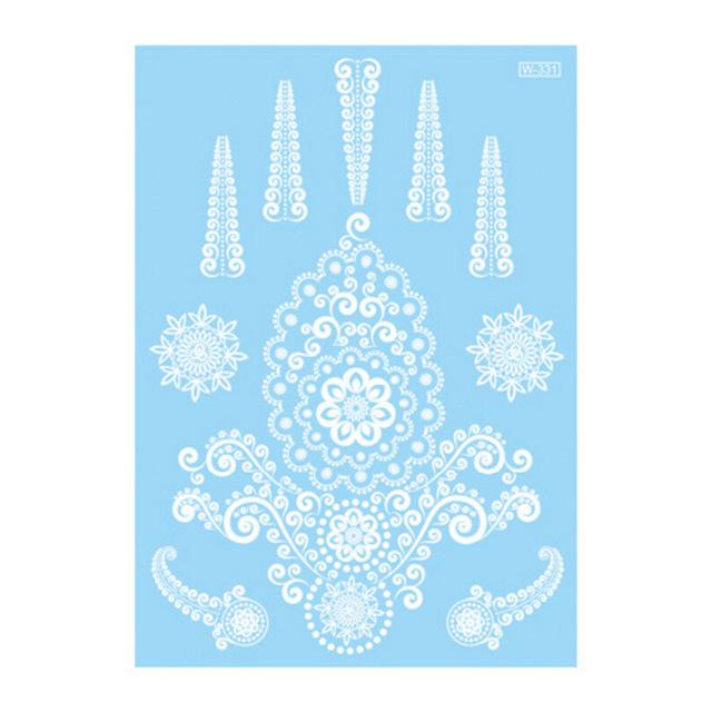 1Piece 14.8*20.8cm Indian Arabic Designs Lace Flash Tribal White Tattoo Paste Fake Tatoo Sticker Girls On Body Hand Choker