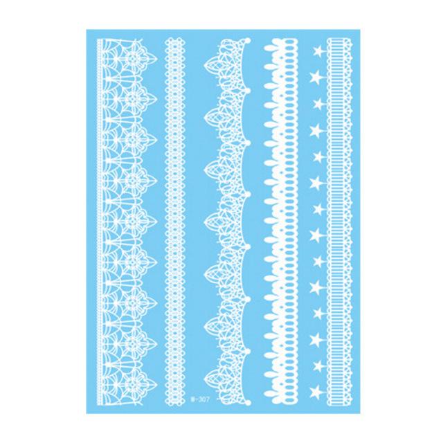 1Piece 14.8*20.8cm Indian Arabic Designs Lace Flash Tribal White Tattoo Paste Fake Tatoo Sticker Girls On Body Hand Choker