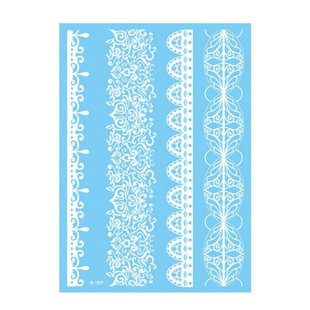 1Piece 14.8*20.8cm Indian Arabic Designs Lace Flash Tribal White Tattoo Paste Fake Tatoo Sticker Girls On Body Hand Choker