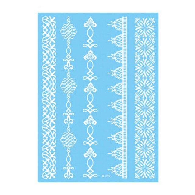 1Piece 14.8*20.8cm Indian Arabic Designs Lace Flash Tribal White Tattoo Paste Fake Tatoo Sticker Girls On Body Hand Choker