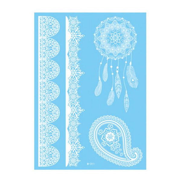 1Piece 14.8*20.8cm Indian Arabic Designs Lace Flash Tribal White Tattoo Paste Fake Tatoo Sticker Girls On Body Hand Choker