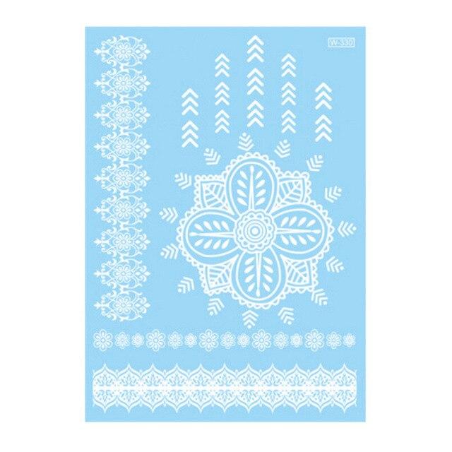 1Piece 14.8*20.8cm Indian Arabic Designs Lace Flash Tribal White Tattoo Paste Fake Tatoo Sticker Girls On Body Hand Choker