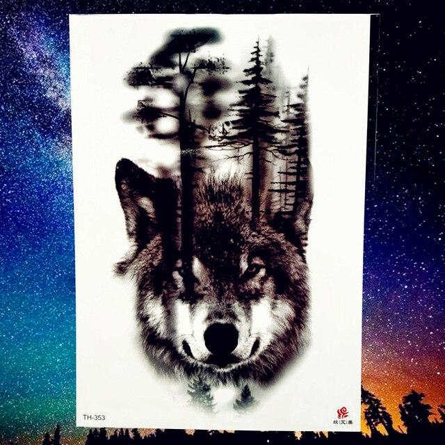 REJASKI Roar Wolf Moon Howl Forest Temporary Tattoo Sticker Arm Waterproof Tattoos Body Art Men Black Fake Tatoo
