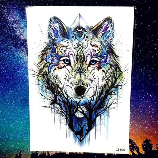 REJASKI Roar Wolf Moon Howl Forest Temporary Tattoo Sticker Arm Waterproof Tattoos Body Art Men Black Fake Tatoo