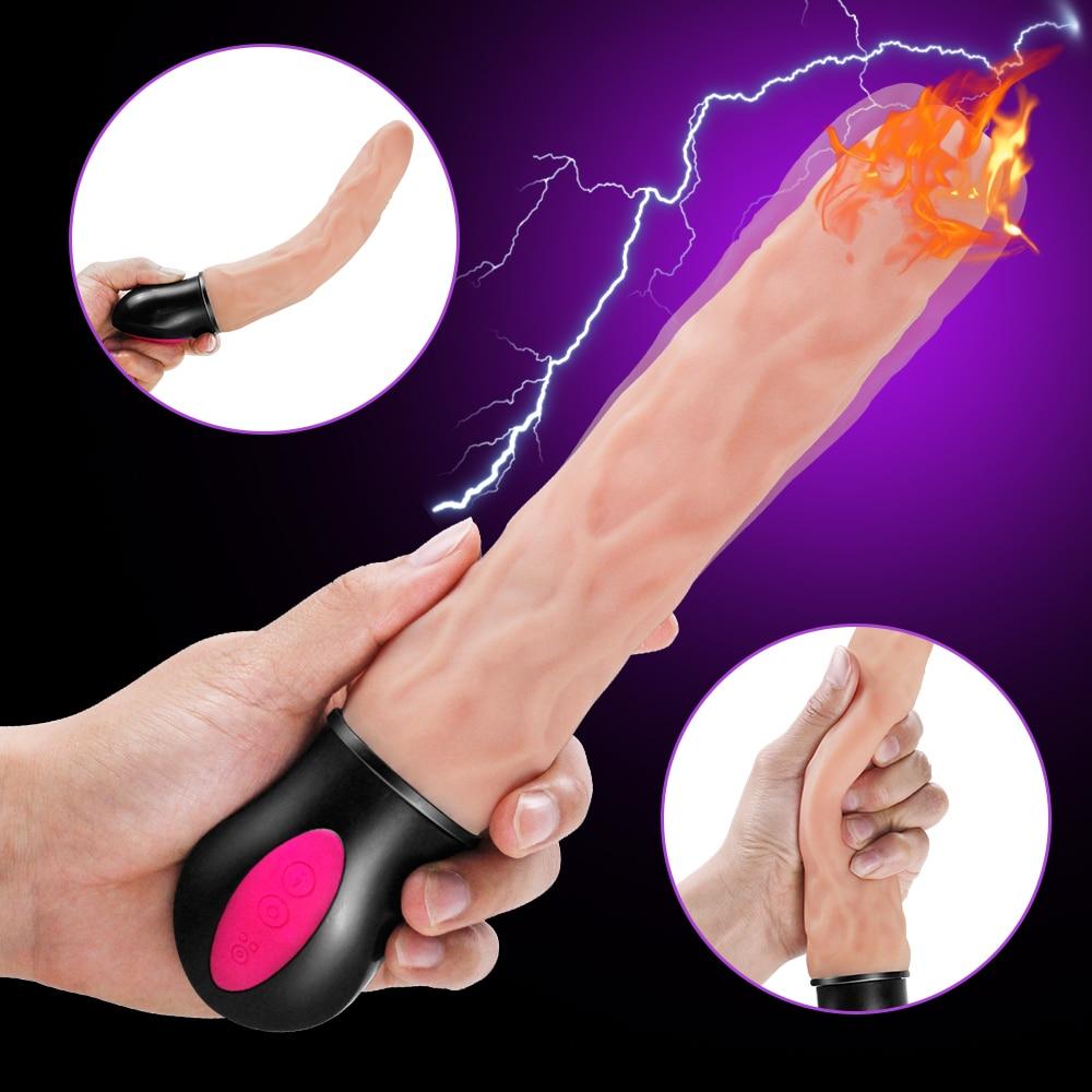 FLXUR 12 Mode Heating Realistic Dildo Vibrator Flexible Soft Silicone Penis G Spot Vagina Vibrator Masturbator Sex Toy For Women