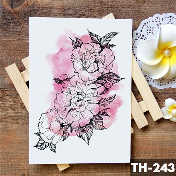 Geometric Flower Rose Eye Leaves Waterproof Temporary Tattoo Sticker Diamond Peony Black Tattoos Body Art Arm Fake Tatoo