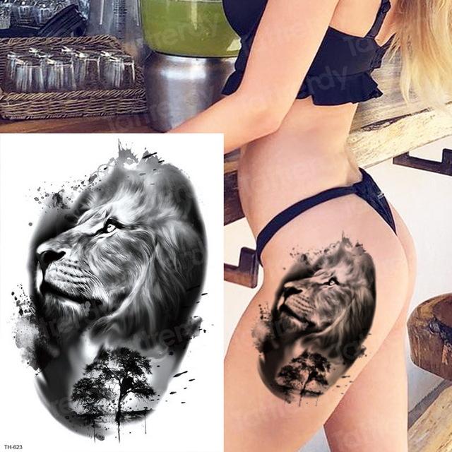 long lasting temporary tattoos animals lion head tattoo stickers body art waterproof tattoo fake forest black thigh tatoo leg