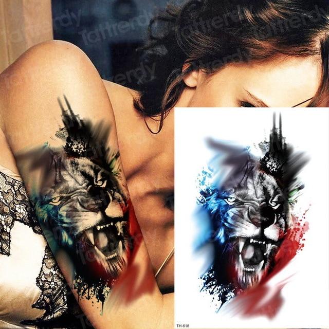 long lasting temporary tattoos animals lion head tattoo stickers body art waterproof tattoo fake forest black thigh tatoo leg