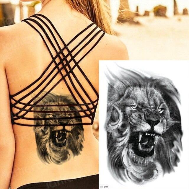 long lasting temporary tattoos animals lion head tattoo stickers body art waterproof tattoo fake forest black thigh tatoo leg