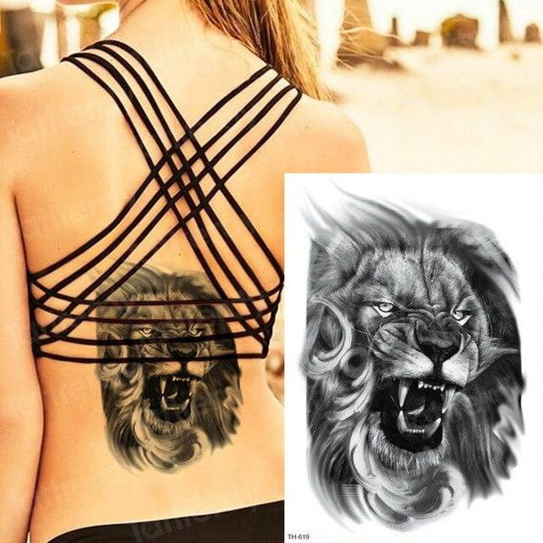 long lasting temporary tattoos animals lion head tattoo stickers body art waterproof tattoo fake forest black thigh tatoo leg