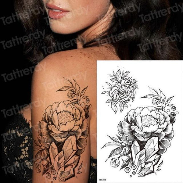 temporary tattoo black flower tattoo sleeves water transfer tatoo sticker peony rose tattoos body art sexy tatoo girl arm tatto