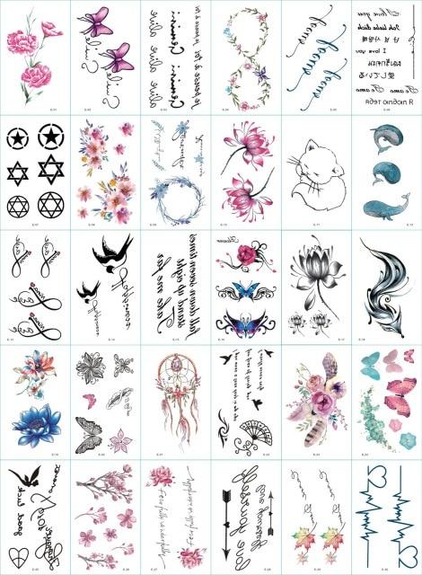 30pcs/lot Temporary Tattoos Sticker Flower Animail Instant Tattoo Body Art Waterproof Arm Fake Tatoo Paper Wholesale Mix Pattern