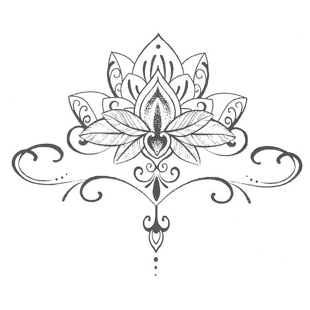 Lotus Flowers Big Temporary Tattoo Sticker Waterproof Women Girls Back Shoulder Chest Fake Tattoos 11X15cm