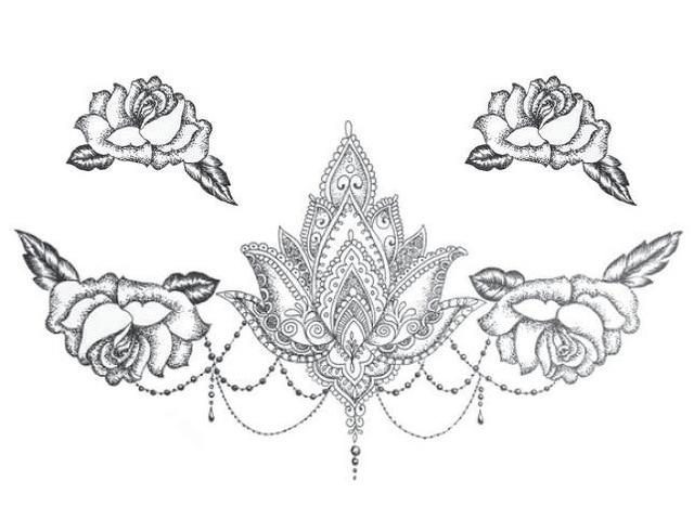 Lotus Flowers Big Temporary Tattoo Sticker Waterproof Women Girls Back Shoulder Chest Fake Tattoos 11X15cm