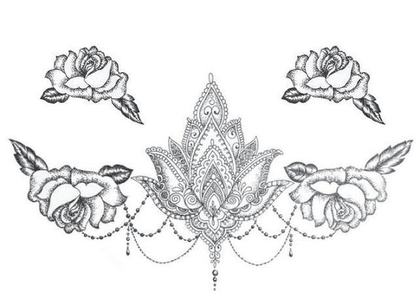 Lotus Flowers Big Temporary Tattoo Sticker Waterproof Women Girls Back Shoulder Chest Fake Tattoos 11X15cm