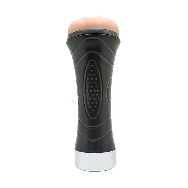 Strong Sucking Male Masturbation Cup Black Non-Toxic TPR & ABS Vagina Realistic Mouth Design 12 Speeds Vibraton Sex Toys for Men