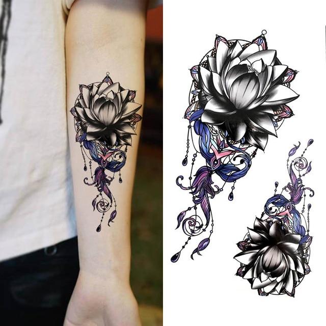 Black big flower beautifulred rose flower Body Art Waterproof fake sexy For Woman Flash TemporaryTattoo Stickers 10*20CM KD1140