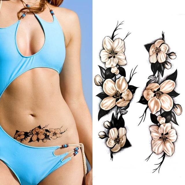Black big flower beautifulred rose flower Body Art Waterproof fake sexy For Woman Flash TemporaryTattoo Stickers 10*20CM KD1140