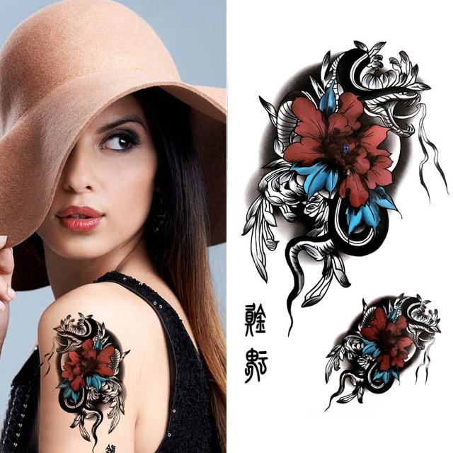 Black big flower beautifulred rose flower Body Art Waterproof fake sexy For Woman Flash TemporaryTattoo Stickers 10*20CM KD1140