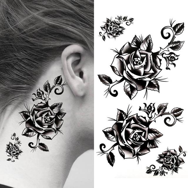 Black big flower beautifulred rose flower Body Art Waterproof fake sexy For Woman Flash TemporaryTattoo Stickers 10*20CM KD1140