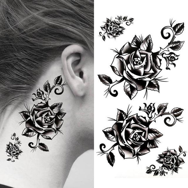 Black big flower beautifulred rose flower Body Art Waterproof fake sexy For Woman Flash TemporaryTattoo Stickers 10*20CM KD1140
