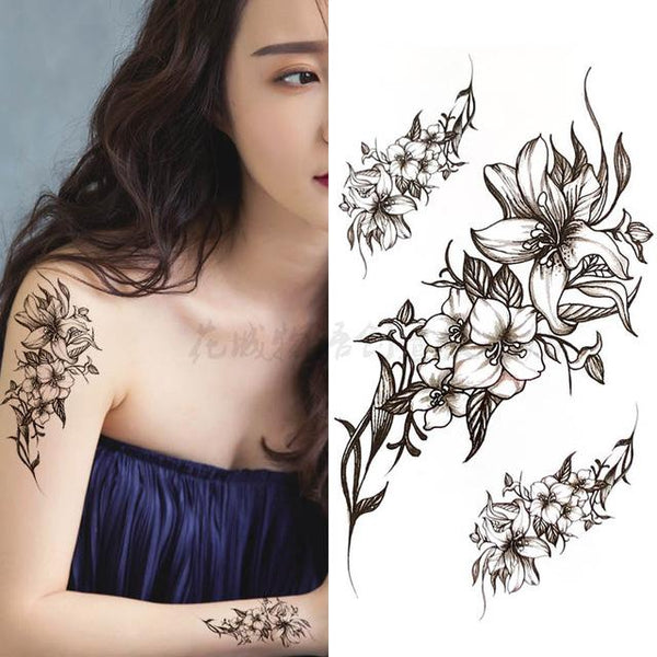Black big flower beautifulred rose flower Body Art Waterproof fake sexy For Woman Flash TemporaryTattoo Stickers 10*20CM KD1140