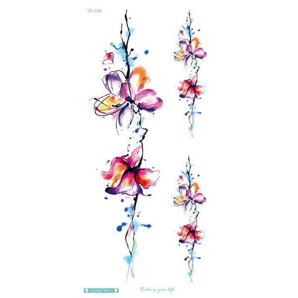 Fashion Colorful Flowers Tattoo Women New Waterproof Temporary Black Tattoo Sticker Body Art