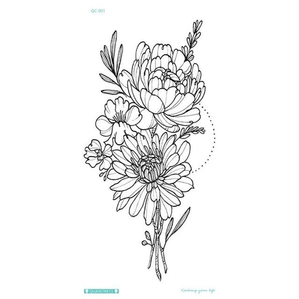 Fashion Colorful Flowers Tattoo Women New Waterproof Temporary Black Tattoo Sticker Body Art