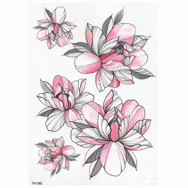 Waterproof Temporary Tattoo Sticker Lotus Rose Pattern Water Transfer Under Breast Shoulder Flower Body Art Fake Tatoo