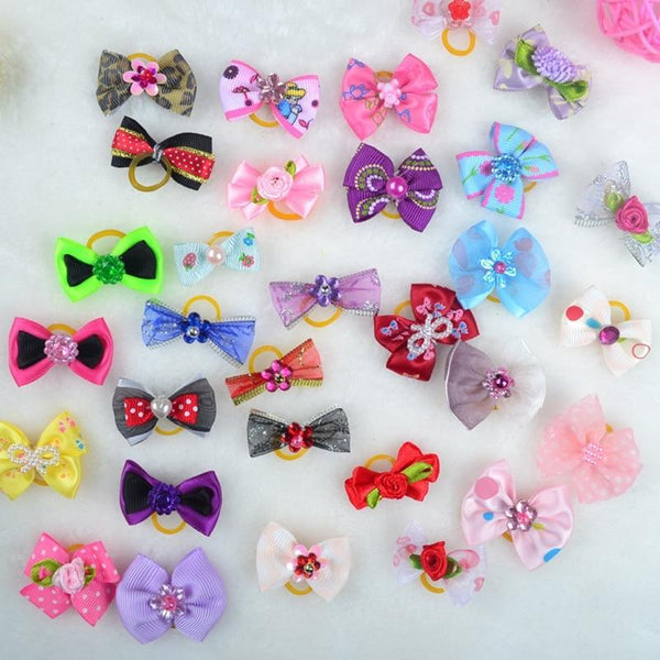 10PC/lot Handmade Cute Pet Dog Bow Loverly Bowknot Dog Ties For Puppy Dogs Accessories With Rubber Bands  Pet Headwear Grooming