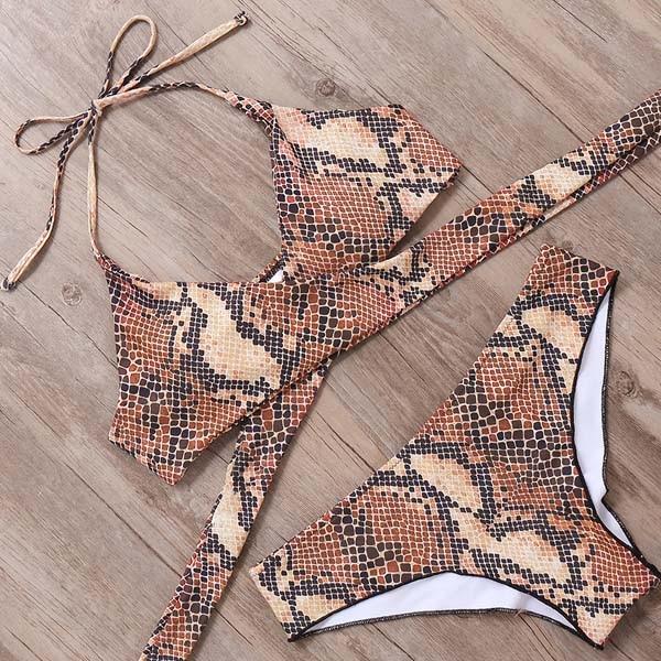 Sexy Bandage Bikinis Set Brazilian Print Bikini Women Front Cross Halter Push up Swimwear Floral Bottom 2 Piece Cute Swimsuits