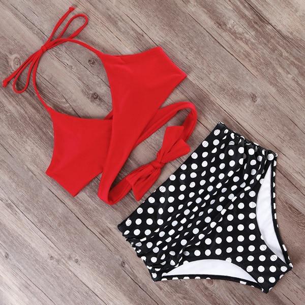 Sexy Bandage Bikinis Set Brazilian Print Bikini Women Front Cross Halter Push up Swimwear Floral Bottom 2 Piece Cute Swimsuits