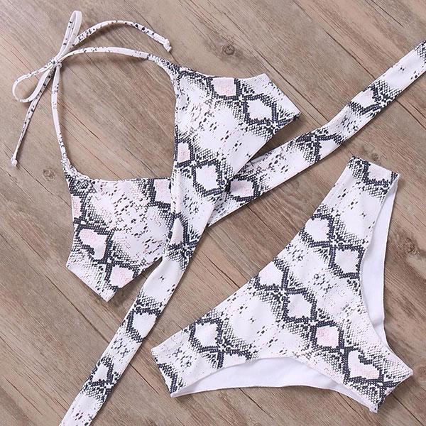 Sexy Bandage Bikinis Set Brazilian Print Bikini Women Front Cross Halter Push up Swimwear Floral Bottom 2 Piece Cute Swimsuits