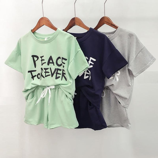 New Letter Print T shirt Shorts 2 piece set women O-Neck Sport Streetwear Short Sleeve Women Outfits Summer Sporting 2 Piece Set