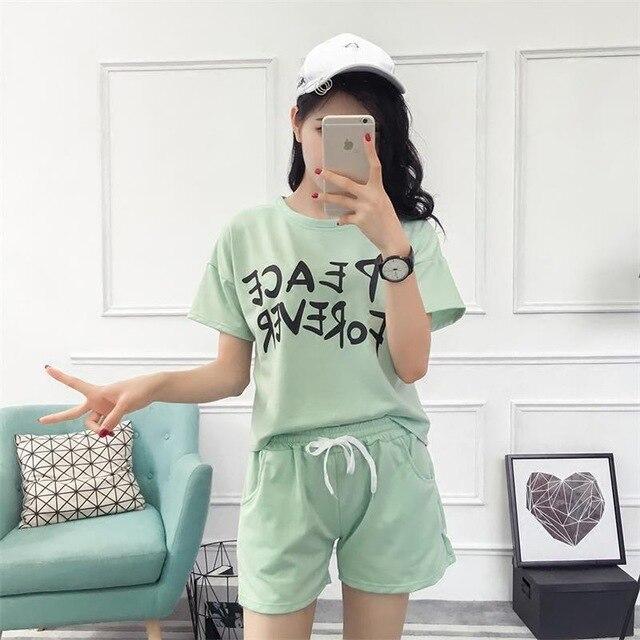 New Letter Print T shirt Shorts 2 piece set women O-Neck Sport Streetwear Short Sleeve Women Outfits Summer Sporting 2 Piece Set