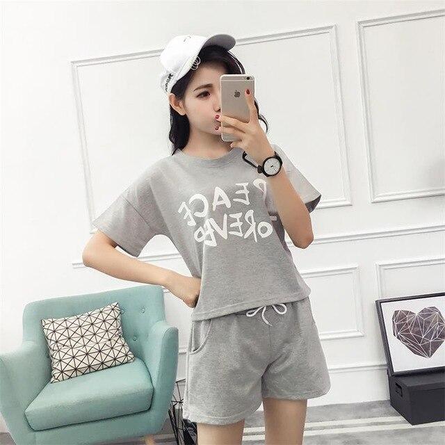 New Letter Print T shirt Shorts 2 piece set women O-Neck Sport Streetwear Short Sleeve Women Outfits Summer Sporting 2 Piece Set