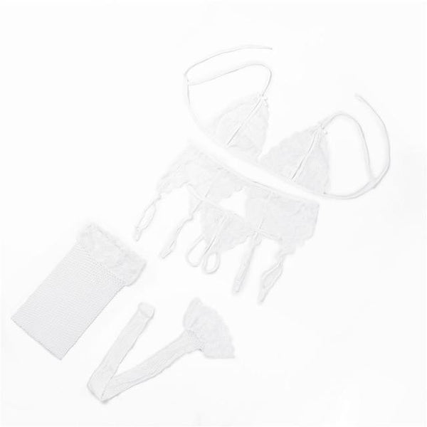 ZZSYKD 4PC/ Set Sexy Underwear Women Push Up Sexy Lace Floral Bra Transparent Open Cup Bra Panties Garters Sets Sujetador Mujer