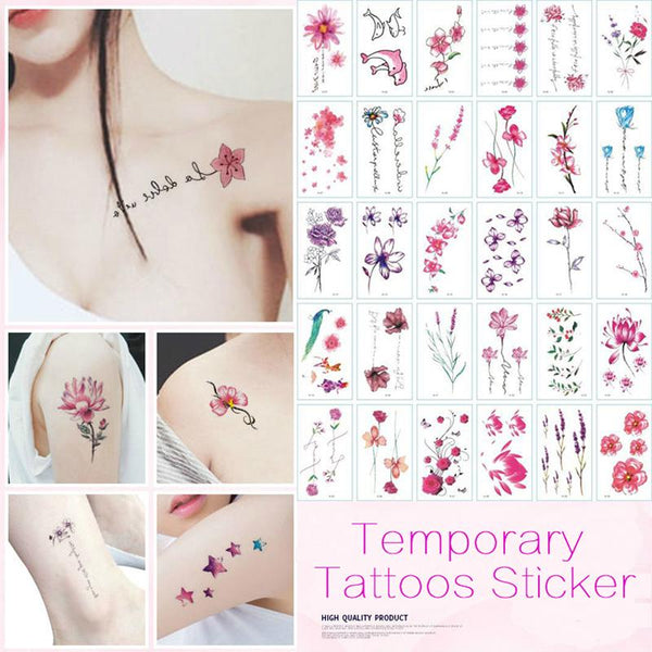 30pcs/lot Temporary Tattoos Sticker Flower Animail Instant Tattoo Body Art Waterproof Arm Fake Tatoo Paper Wholesale Mix Pattern